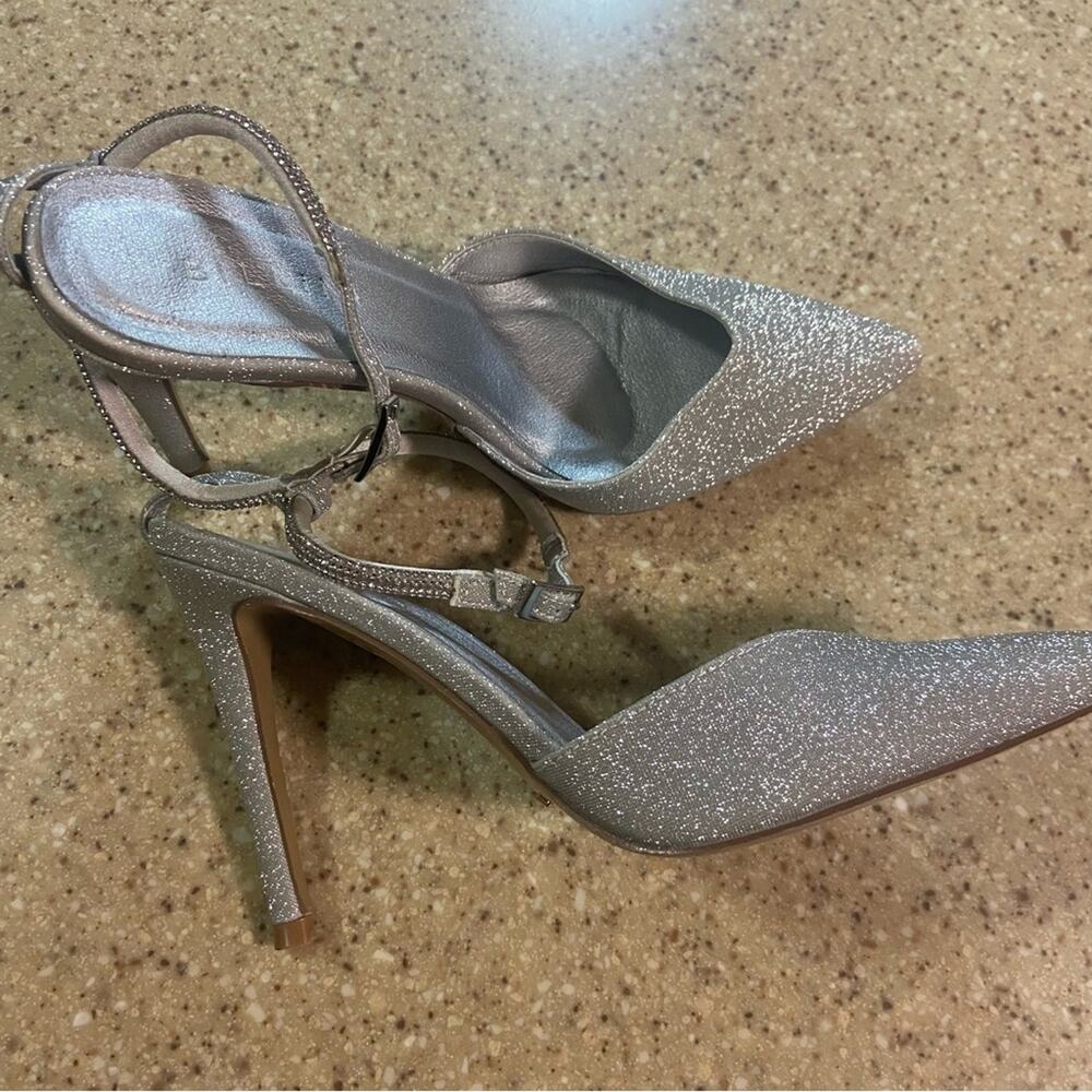 Billini Esara Silver Glitter Rhinestone Ankle Strap Pumps - Picture 3 of 10